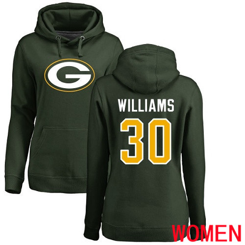 Green Bay Packers Green Women #30 Williams Jamaal Name And Number Logo Nike NFL Pullover Hoodie Sweatshirts->nfl t-shirts->Sports Accessory
